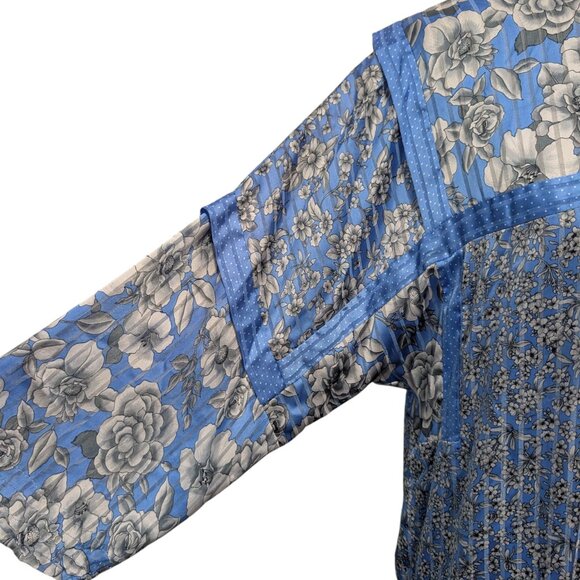 Diane Fries Vintage Women Sz M/L Georgette Blue Floral Godet Hem Midi Dress Flaw - Picture 7 of 12